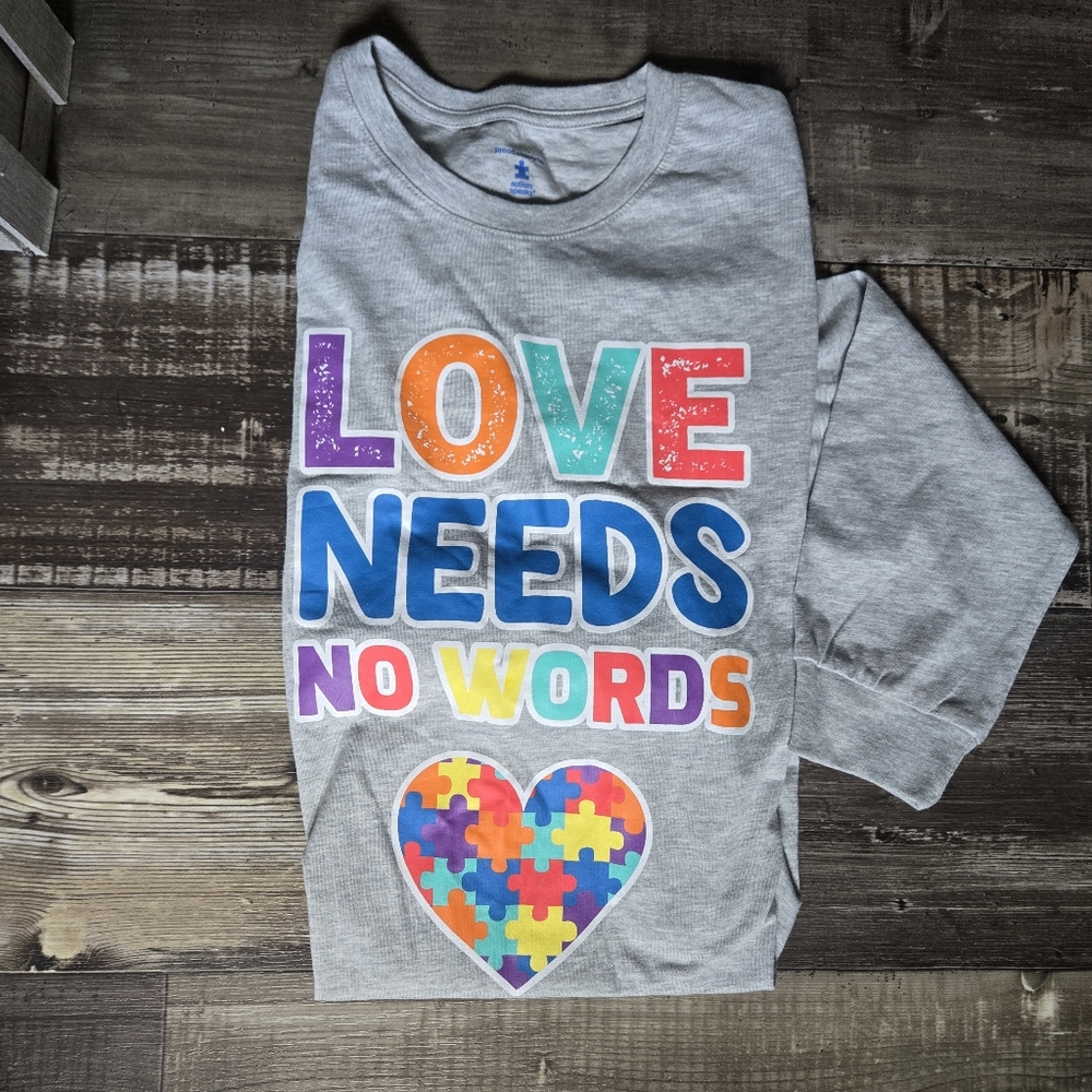 Gray Autism Long Sleeve Shirt with Colorful Print